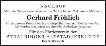 Traueranzeige Gerhard Fröhlich