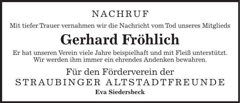 Traueranzeige Gerhard Fröhlich