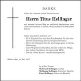 Traueranzeige Titus Hellinger