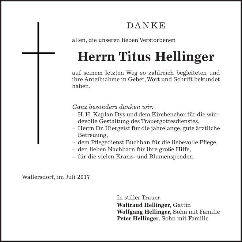 Traueranzeige Titus Hellinger