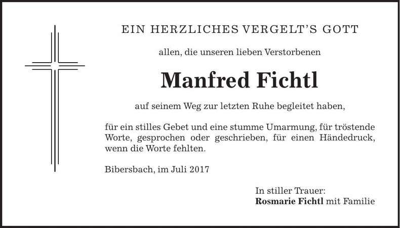 Traueranzeige Manfred Fichtl