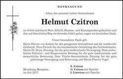 Traueranzeige Helmut Czitron