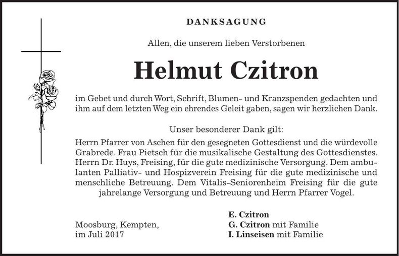 Traueranzeige Helmut Czitron