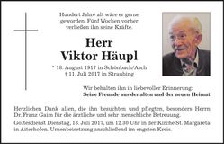 Traueranzeige Viktor Häupl