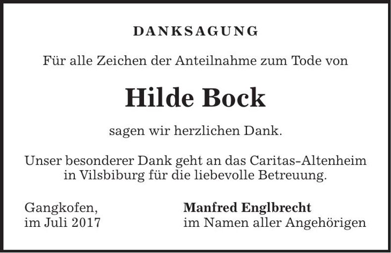 Traueranzeige Hilde Bock