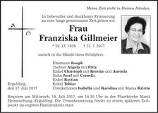 Traueranzeige Franziska Gillmeier
