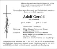 Traueranzeige Adolf Gerold