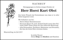 Traueranzeige Horst Kurt Obst
