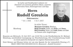 Traueranzeige Rudolf Greulein