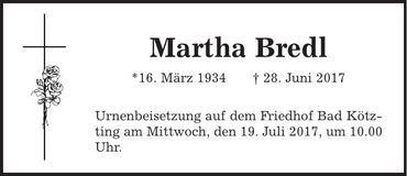 Traueranzeige Martha Bredl