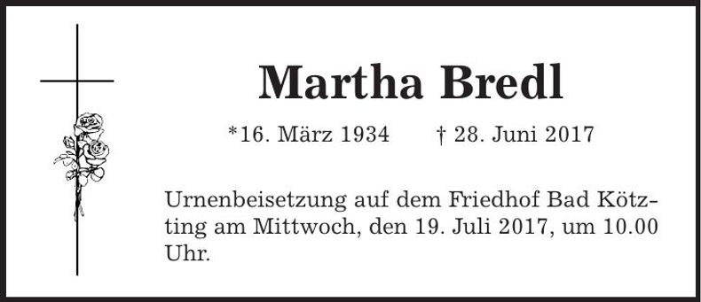 Traueranzeige Martha Bredl