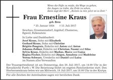 Traueranzeige Ernestine Kraus