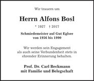 Traueranzeige Alfons Bosl
