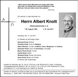 Traueranzeige Albert Knott