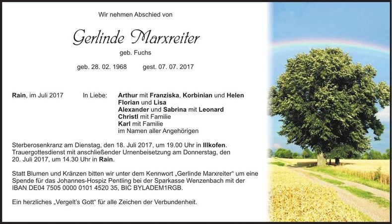 Traueranzeige Gerlinde Marxreiter