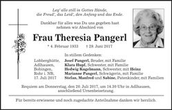 Traueranzeige Theresia Pangerl