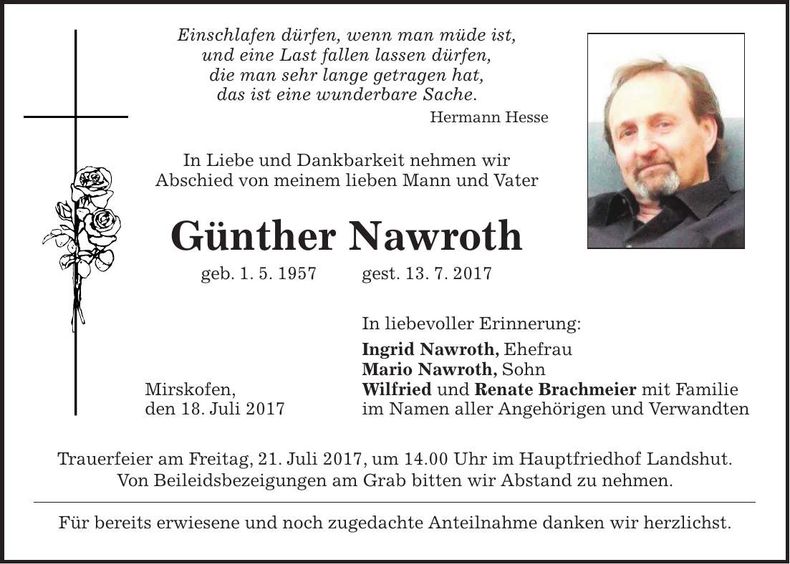 Traueranzeige Günther Nawroth