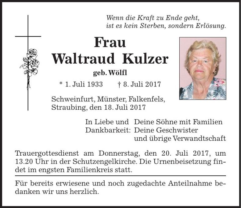Traueranzeige Waltraud Kulzer
