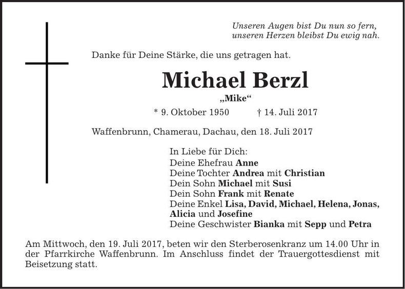 Traueranzeige Michael Berzl