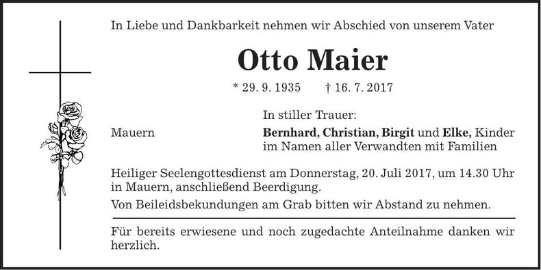 Traueranzeige Otto Maier