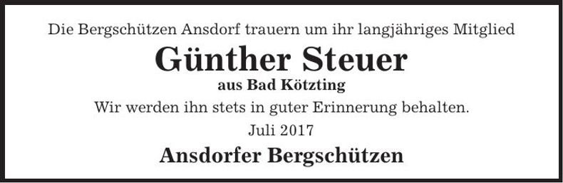 Traueranzeige Günther Steuer