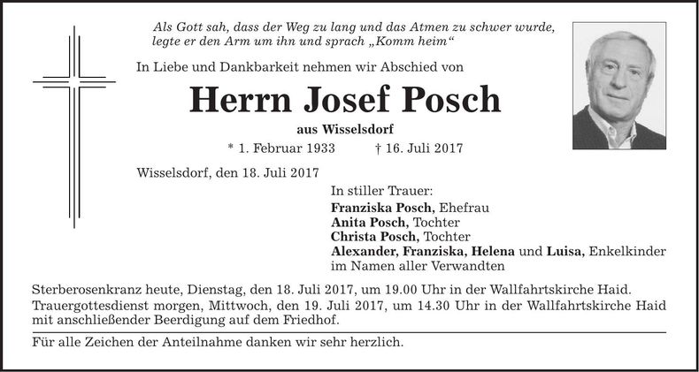 Traueranzeige Josef Posch