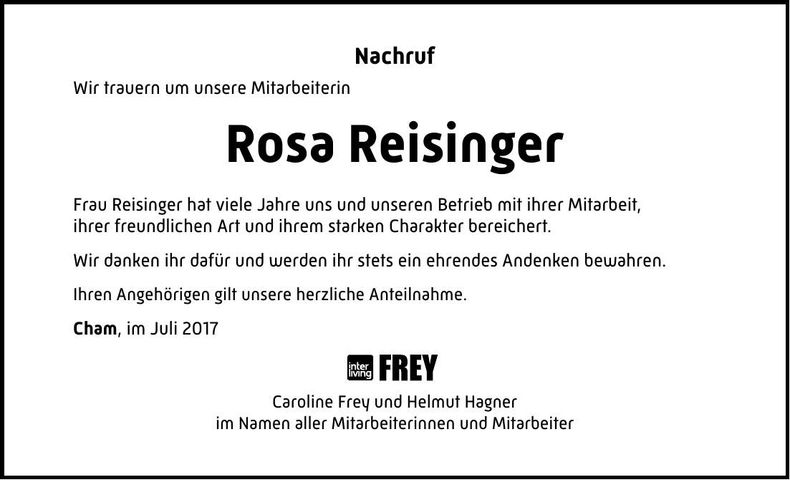 Traueranzeige Rosa Reisinger