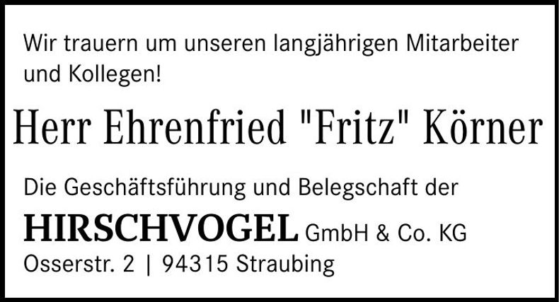 Traueranzeige Körner Ehrenfried