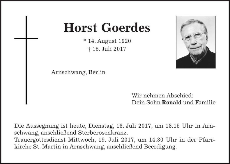 Traueranzeige Horst Goerdes