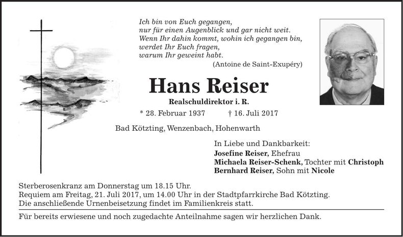 Traueranzeige Hans Reiser