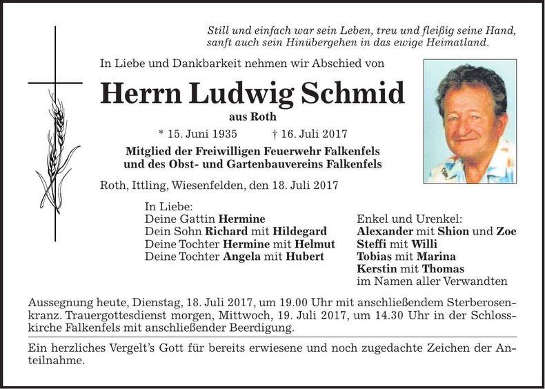 Traueranzeige Ludwig Schmid