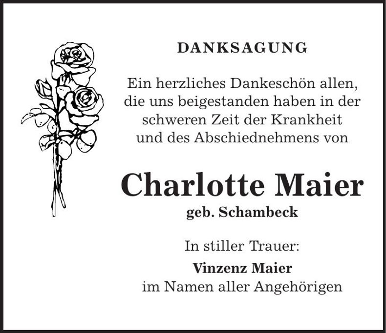 Traueranzeige Charlotte Maier