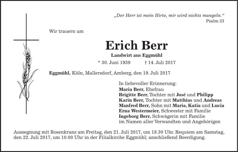 Traueranzeige Erich Berr