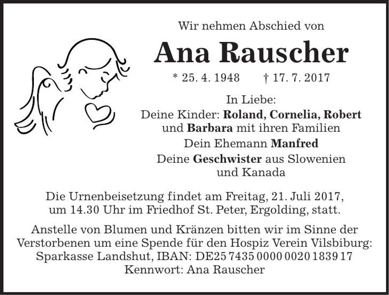 Traueranzeige Ana Rauscher