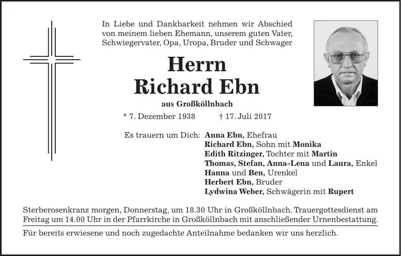 Traueranzeige Richard Ebn