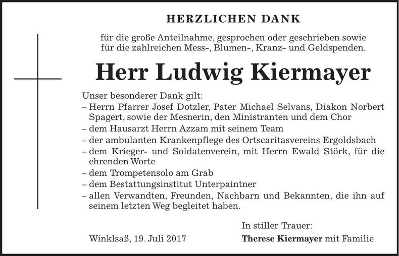 Traueranzeige Ludwig Kiermayer