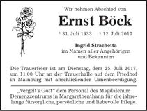 Traueranzeige Ernst Böck