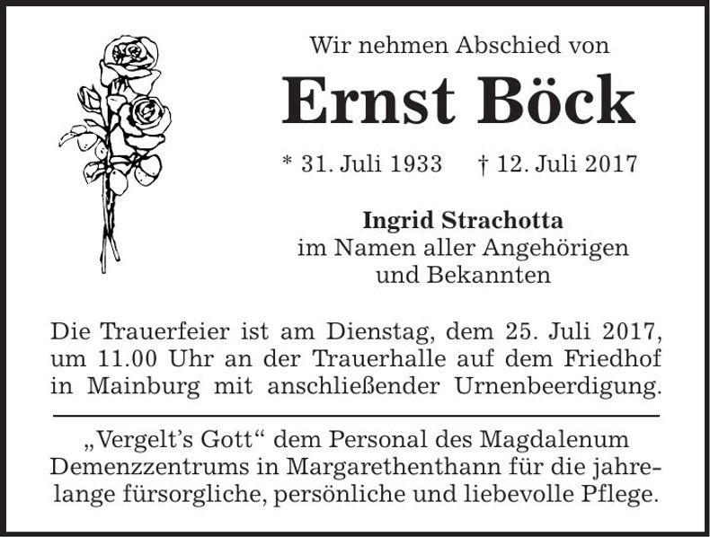 Traueranzeige Ernst Böck