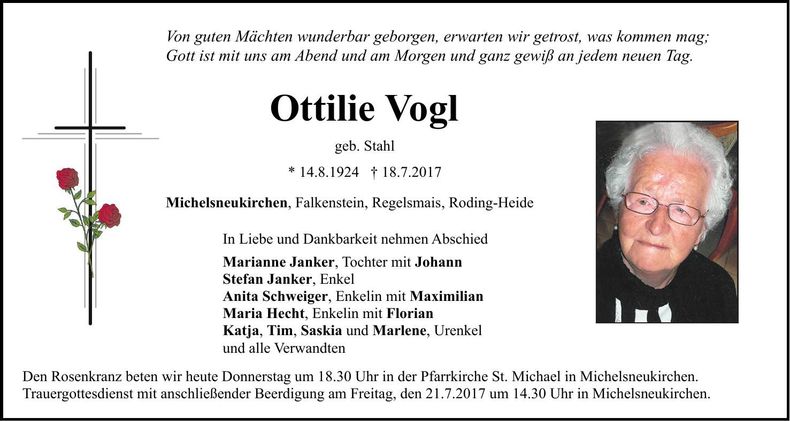 Traueranzeige Ottilie Vogl