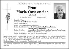 Traueranzeige Maria Omasmeier