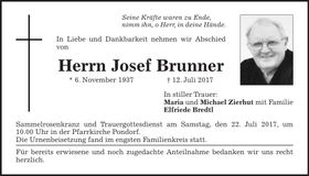 Traueranzeige Josef Brunner