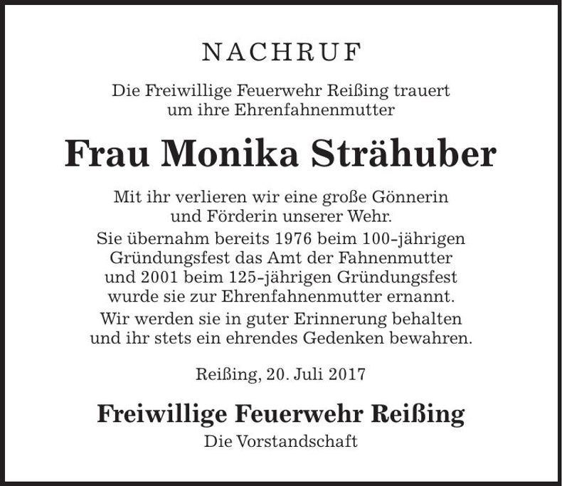 Traueranzeige Monika Strähuber