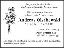 Traueranzeige Andreas Olschewski