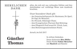 Traueranzeige Günther Thomas
