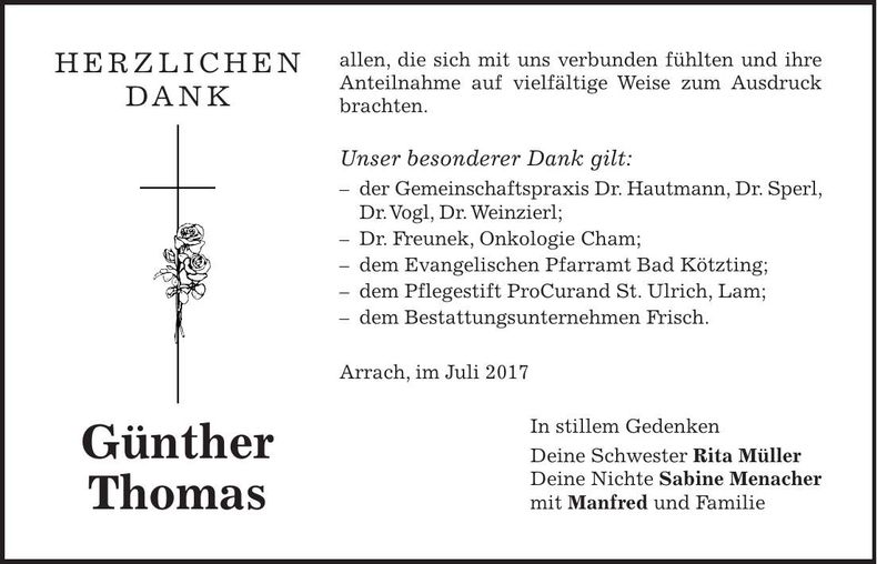 Traueranzeige Günther Thomas