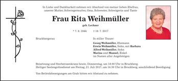 Traueranzeige Rita Weihmüller
