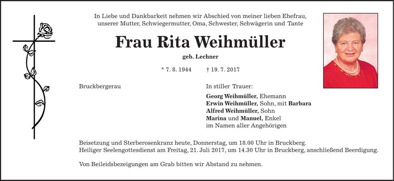 Traueranzeige Rita Weihmüller