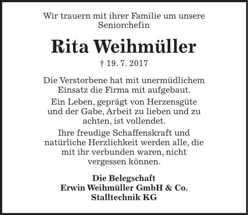 Traueranzeige Rita Weihmüller