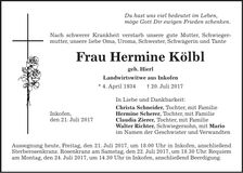 Traueranzeige Hermine Kölbl