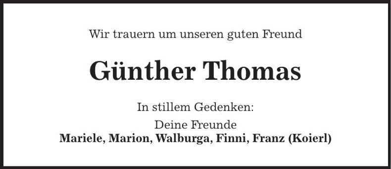 Traueranzeige Günther Thomas
